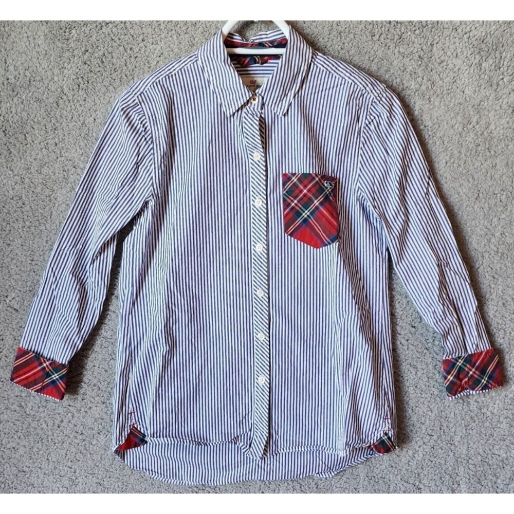 Vineyard Vines Women's Long Sleeve Relaxed Button Up Shirt Flip Cuffs Striped 0